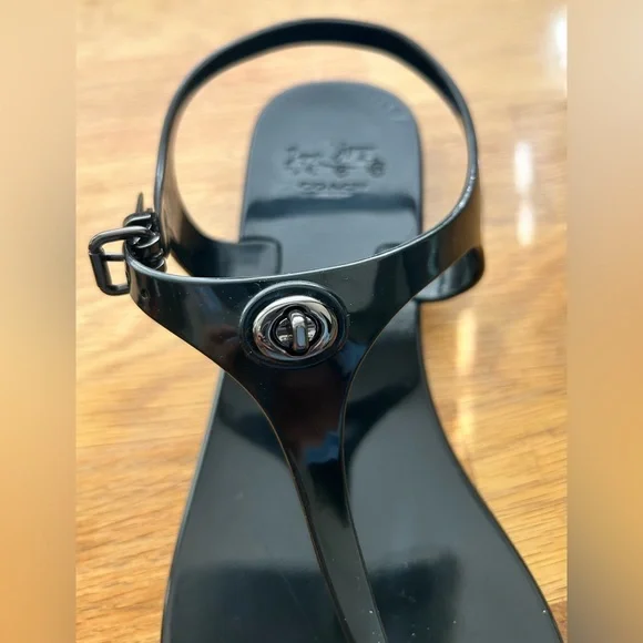 Coach Glossy Black “Pelican” Jelly T-Strap Sandals - Picture 4 of 9